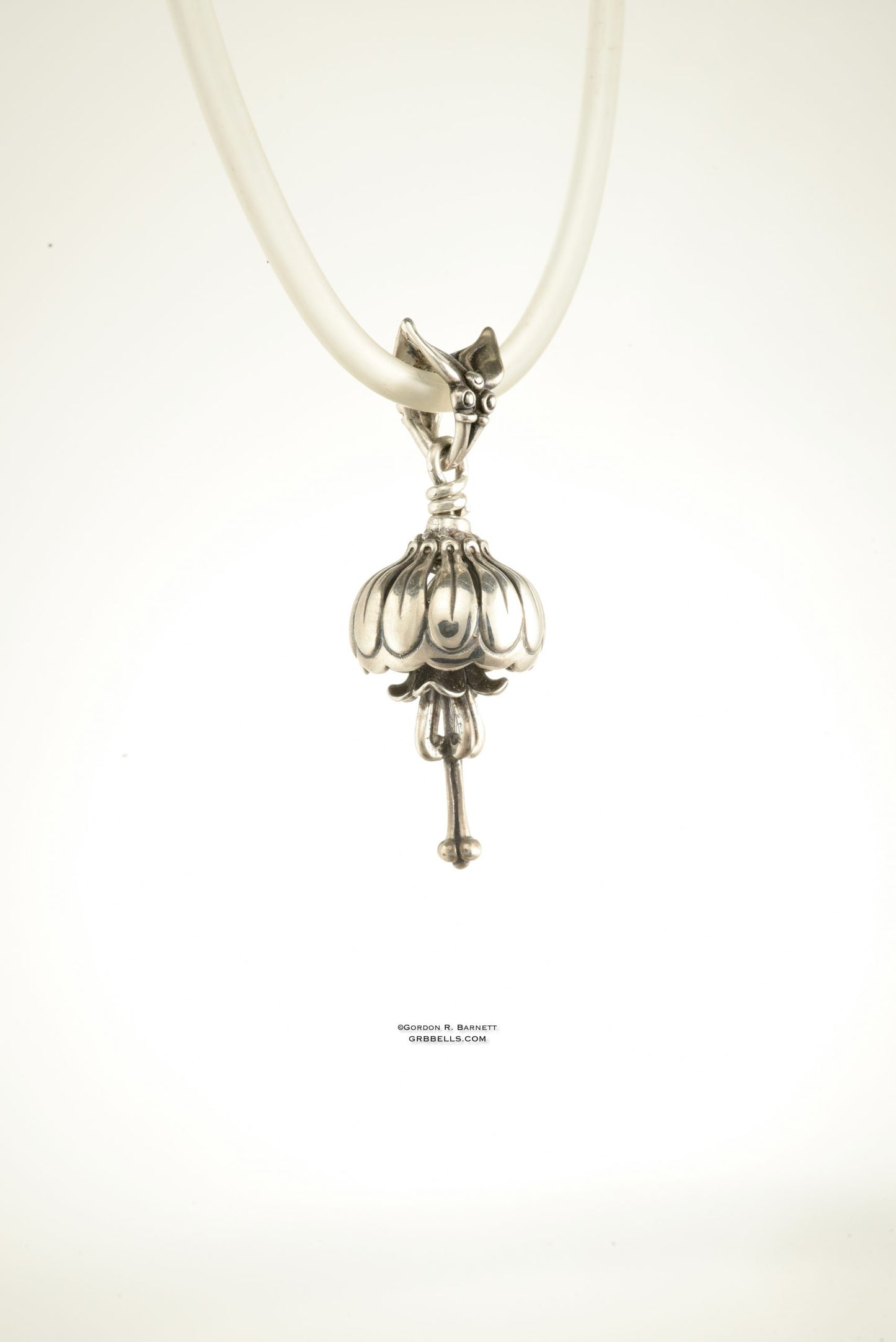 anemone flower jewelry bell necklace in sterling silver, three quarters left side view