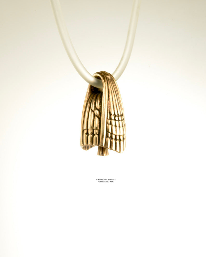 aurora architectural jewelry bell necklace in bronze, three quarters view