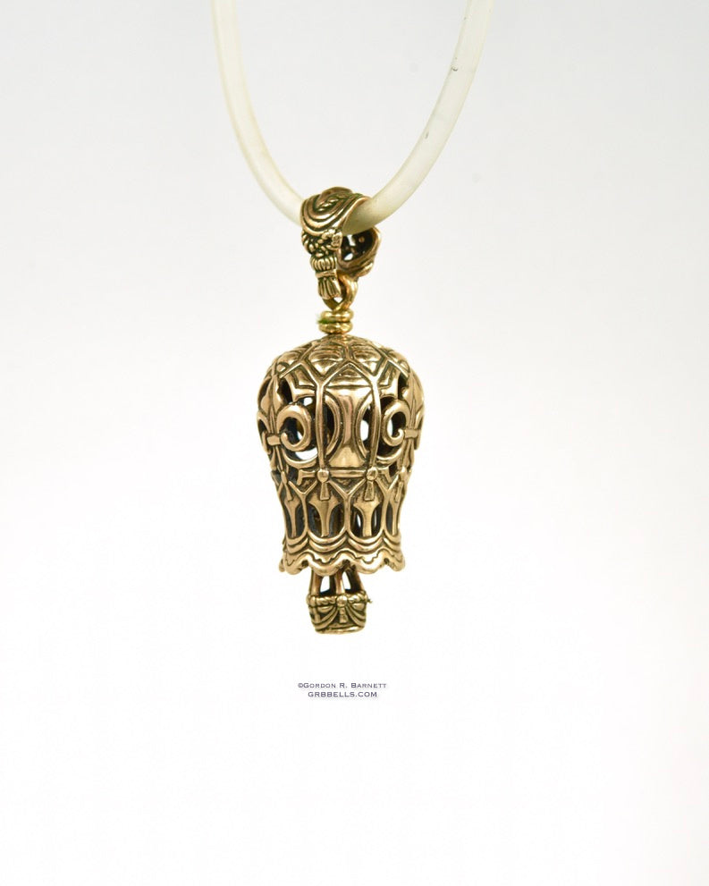 Antique Balloon jewelry bell necklace in bronze, three quarters view