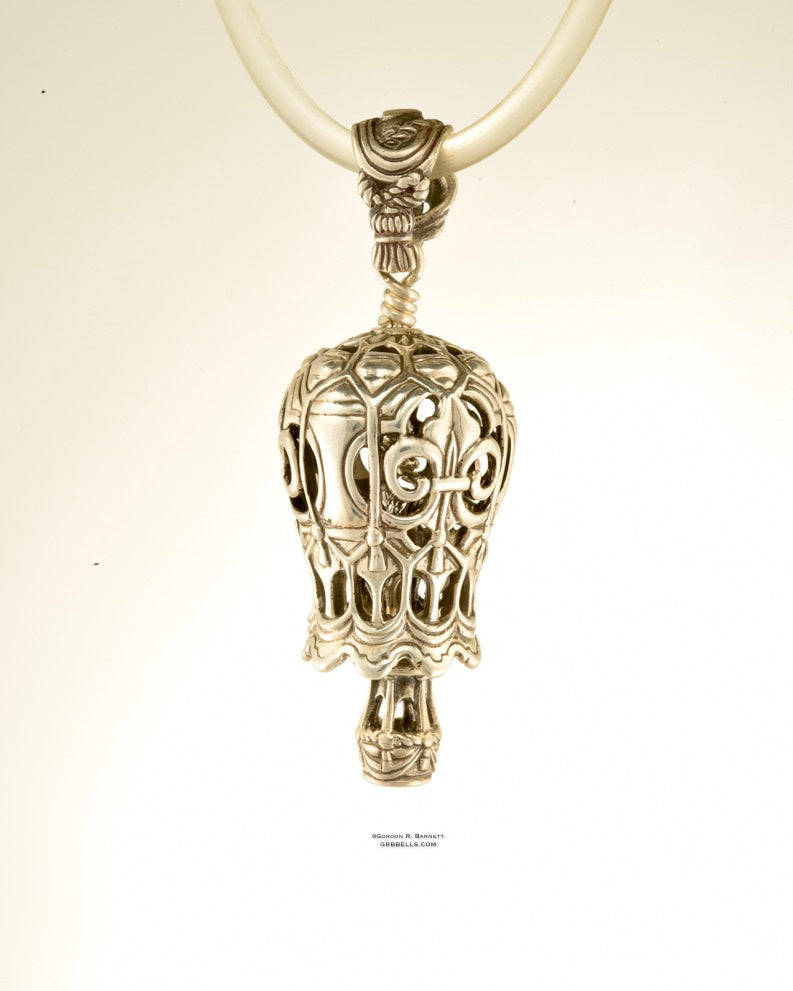 Antique Balloon jewelry bell necklace- Sterling, back view.