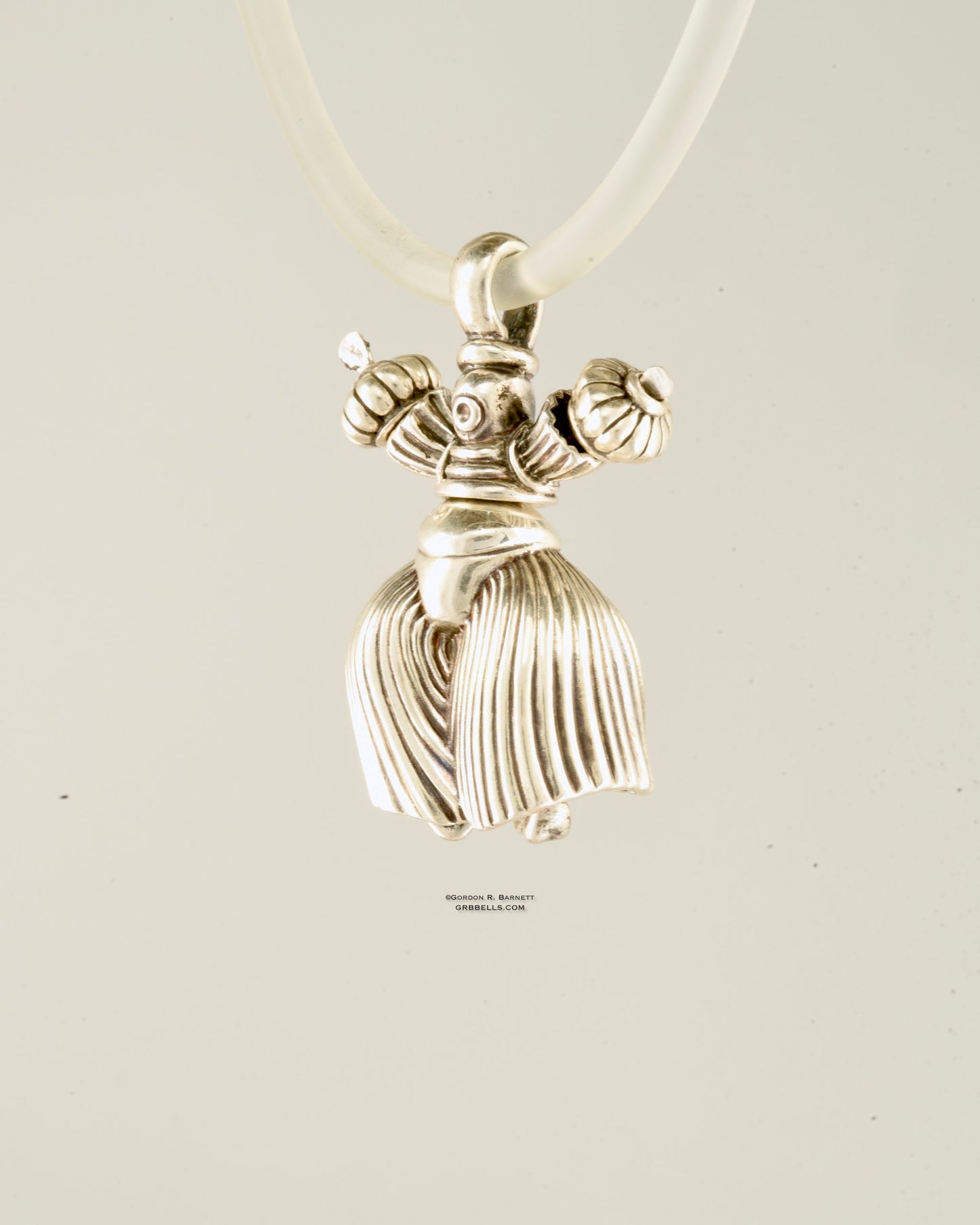 BEATO DANCER... STERLING jewelry bell necklace in sterling silver is handmade pendant is made with lost wax casting, then polished and assembled in Washington state perfect gift for full fun