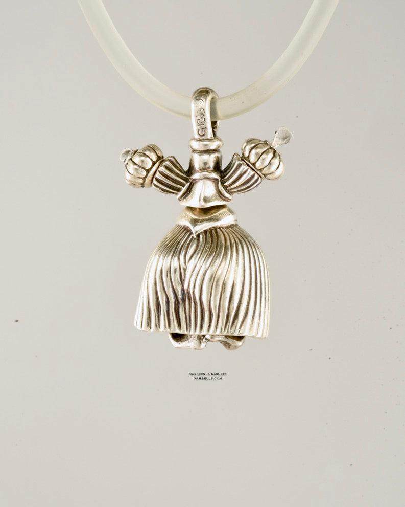 BEATO DANCER... STERLING jewelry bell necklace in sterling silver is handmade pendant is made with lost wax casting, then polished and assembled in Washington state perfect gift for full fun