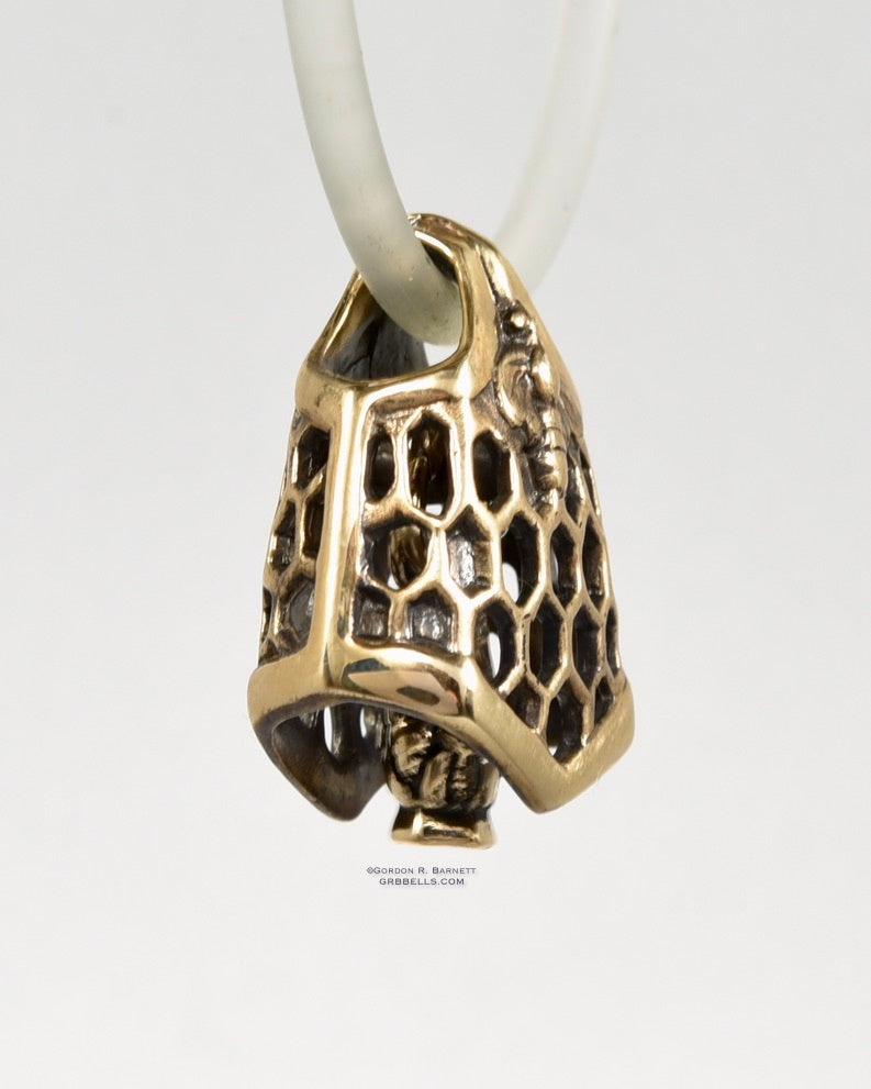 BEE & HONEYCOMB BELL in bronze jewelry bell necklace in bronze is handmade pendant is made with lost wax casting, then polished and assembled in Washington state perfect gift for sweet beings