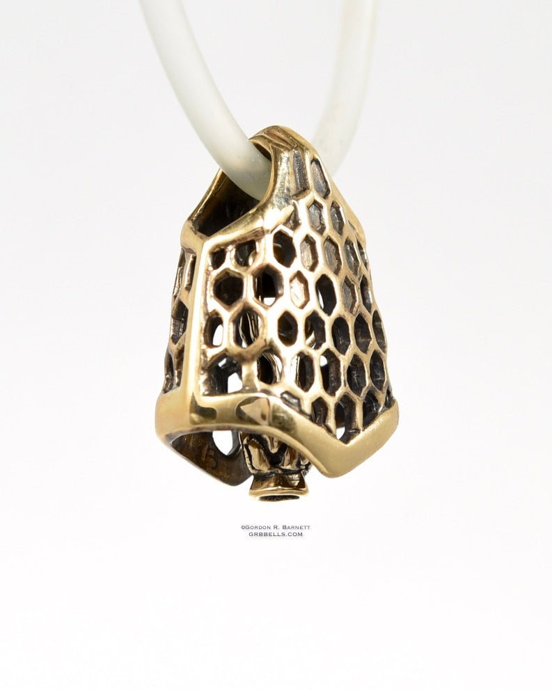 BEE & HONEYCOMB BELL in bronze jewelry bell necklace in bronze is handmade pendant is made with lost wax casting, then polished and assembled in Washington state perfect gift for sweet beings