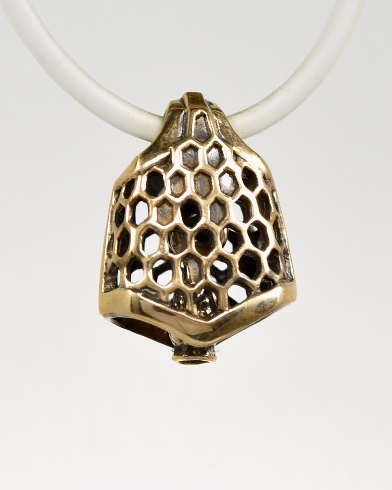 BEE & HONEYCOMB BELL in BRONZE jewelry bell necklace in bronze is handmade pendant is made with lost wax casting, then polished and assembled in Washington state perfect gift for sweet beings