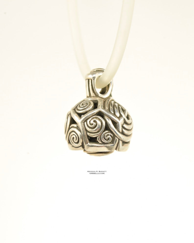 bridge jewelry bell necklace in sterling silver is handmade pendant side 2 viewis made with lost wax casting, then polished and assembled in Washington state perfect gift for ancient celtic designer & geometry