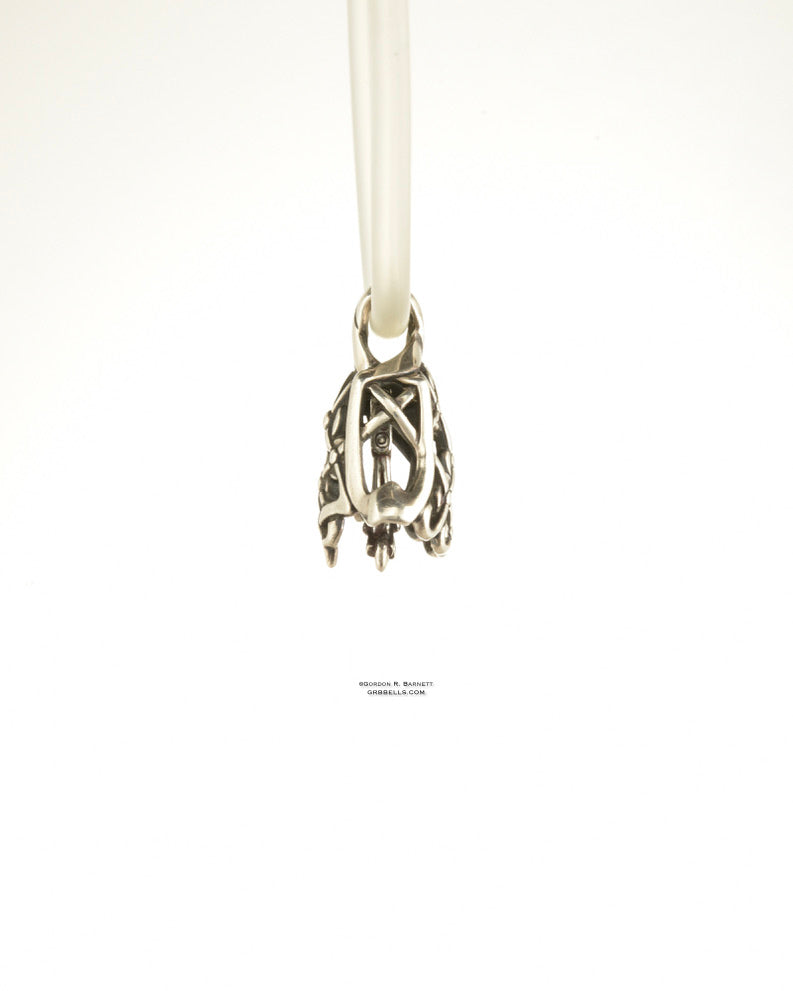 chantilly jewelry bell necklace in sterling silver (left side view) is handmade pendant is made with lost wax casting, then polished and assembled in Washington state perfect gift for lace