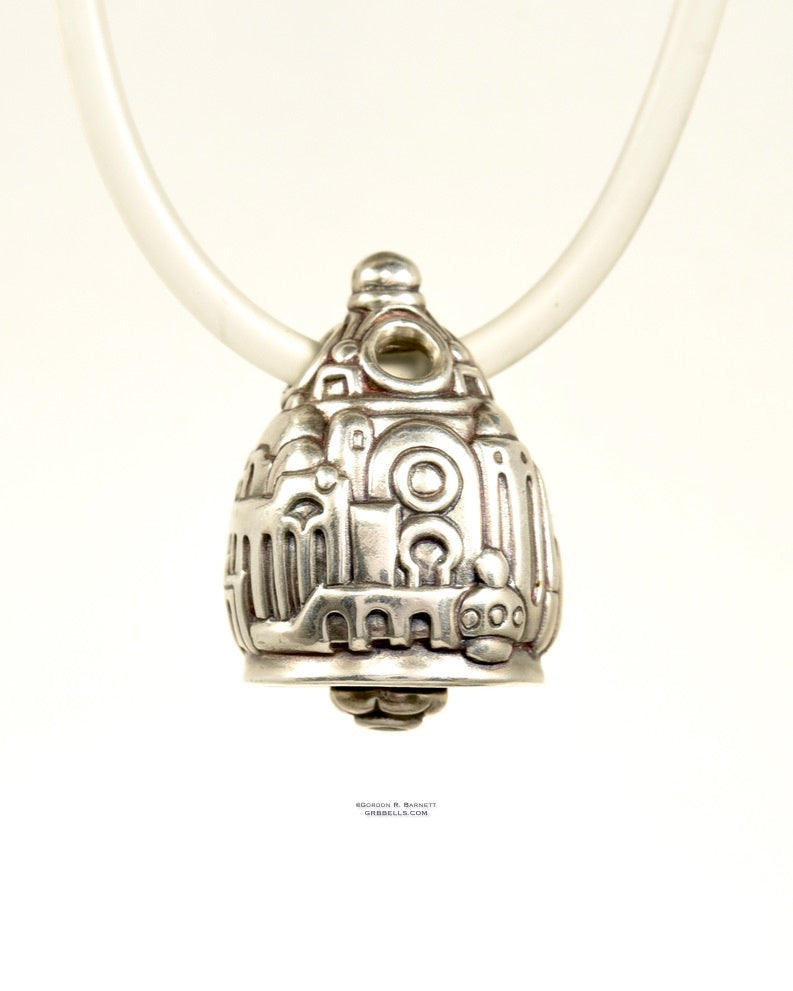 Necklace in Sterling silver is 25 mm tall (front view). This handmade pendant is made with lost wax casting, then polished and assembled in Washington state. Suitable for fantasy architect