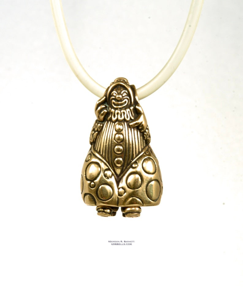 Bell Necklace in bronze is 36 mm tall. (front view)This handmade pendant is made with lost wax casting, then polished and assembled in Washington state. suitable for fun & clowning