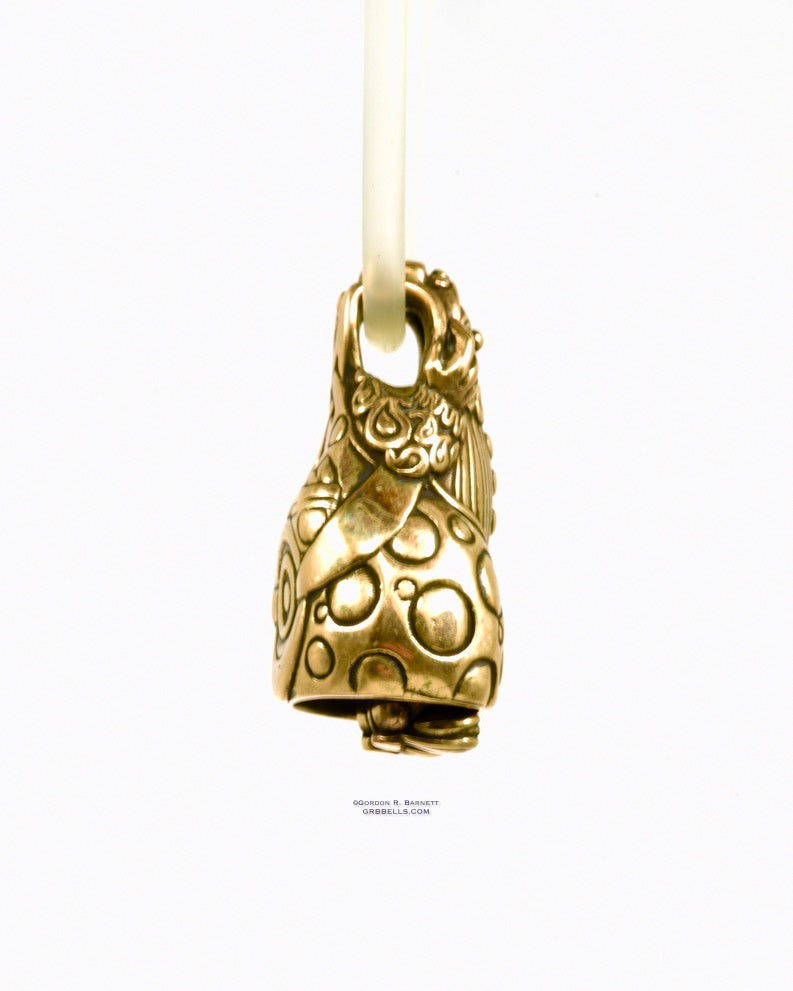 Bell Necklace in bronze is 36 mm tall. (left side view front)This handmade pendant is made with lost wax casting, then polished and assembled in Washington state. suitable for fun & clowning