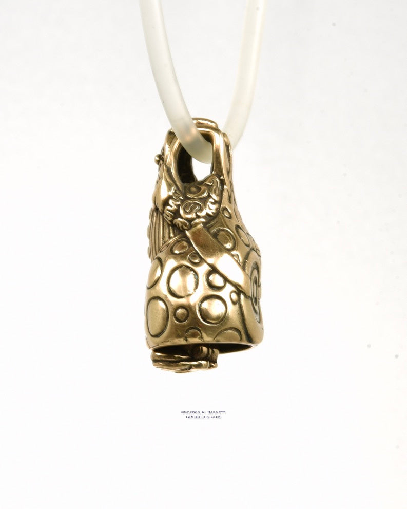 Bell Necklace in bronze is 36 mm tall. (side view)This handmade pendant is made with lost wax casting, then polished and assembled in Washington state. suitable for fun & clowning