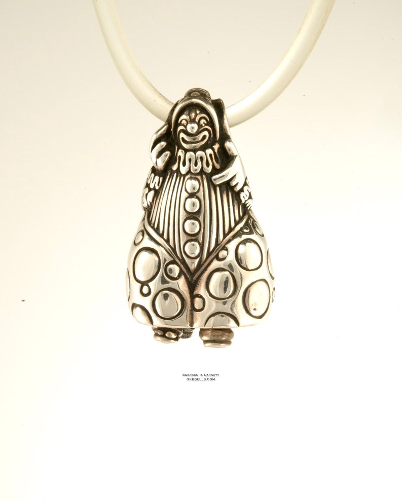 Bell Necklace in Sterling silver is 36 mm tall. (front view)This handmade pendant is made with lost wax casting, then polished and assembled in Washington state. suitable for fun & clowning