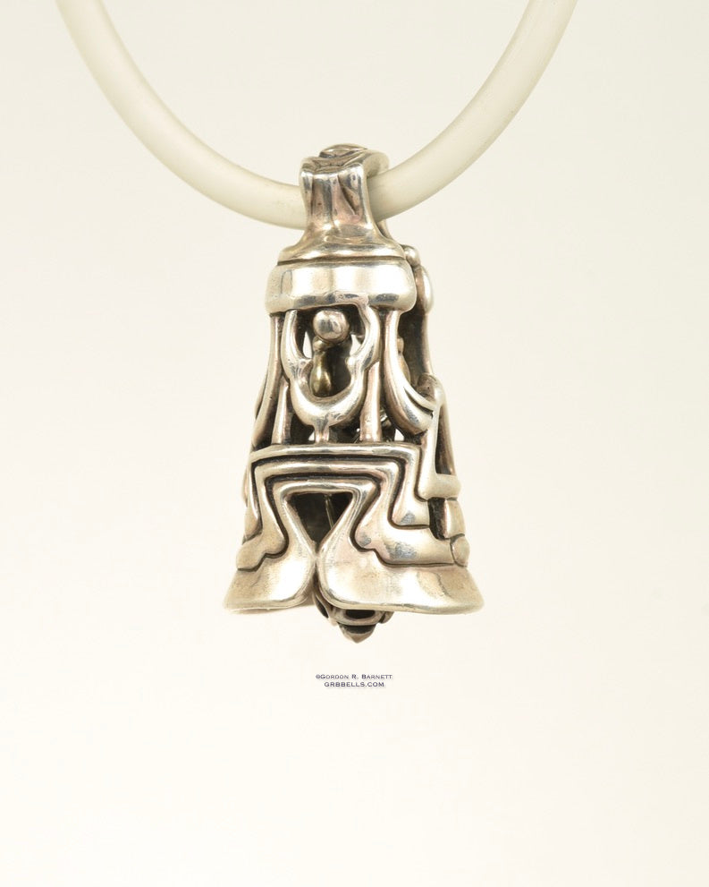 Bell Necklace in Sterling silver is 33 mm tall, (front view). This handmade pendant is made with lost wax casting, then polished and assembled in Washington state. suitable for vulcans
