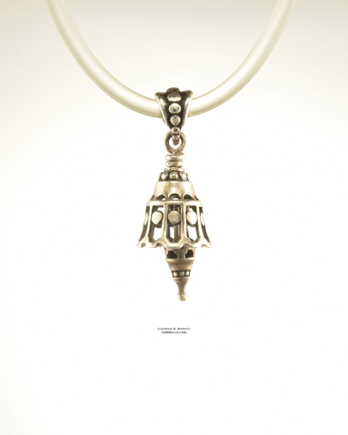 Dotted whispwe Bell Necklace in sterling silver is 30 mm tall, (front view) This handmade pendant is made with lost wax casting, then polished and assembled in Washington state. suitable for quiet secret voices whispering truths