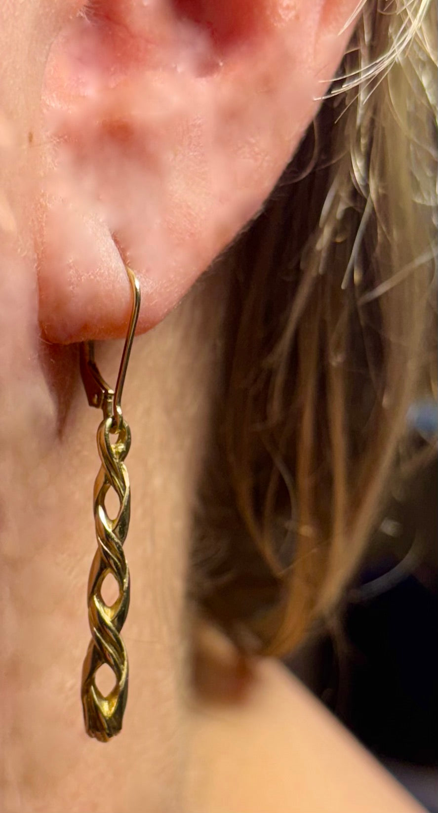 14K Gold DNA Double Helix Drop Earrings