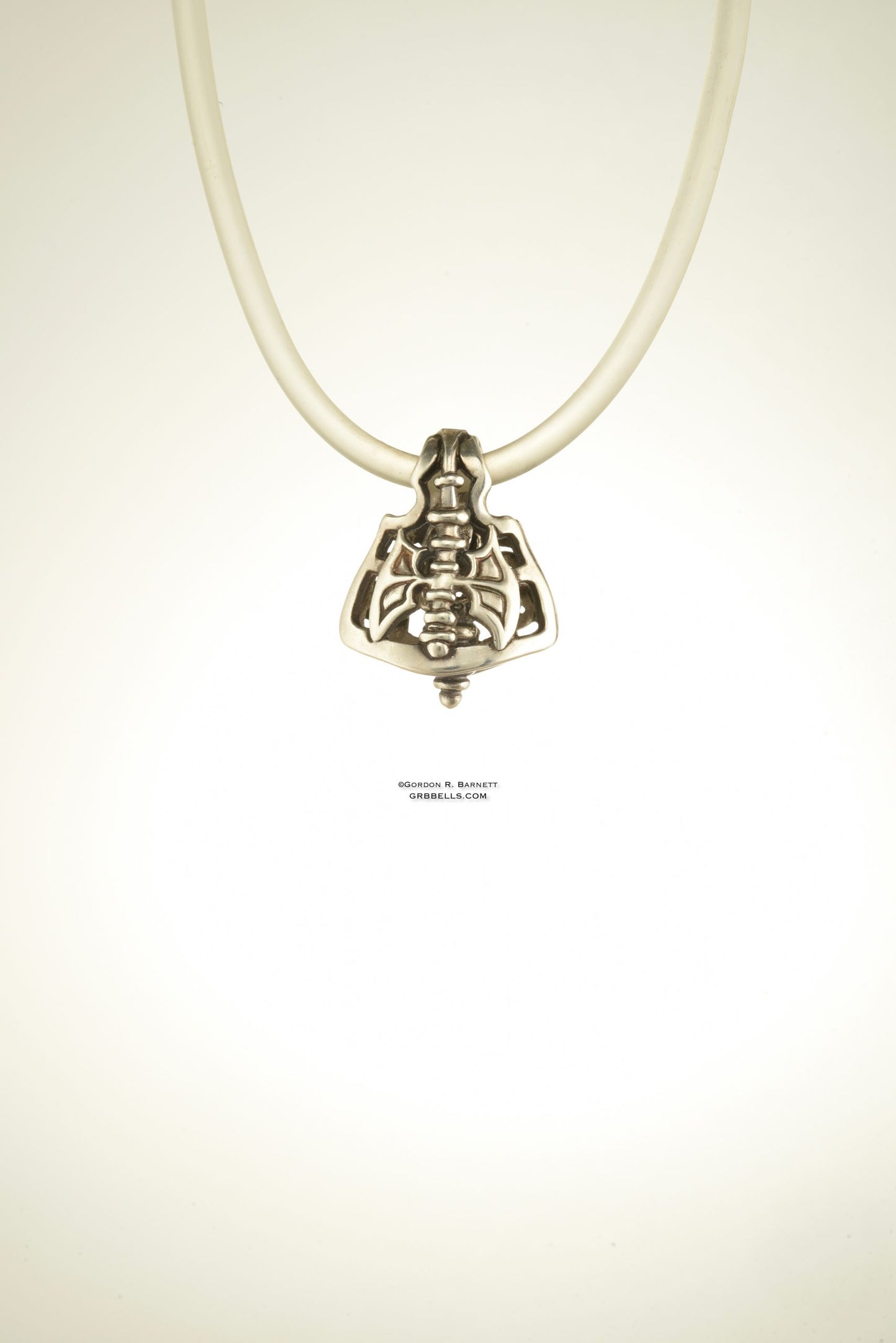 CELTIC LABRYS jewelry bell necklace front view in sterling silver is a handmade pendant is made with lost wax casting, then polished and assembled in Washington state perfect gift for butterfy blade