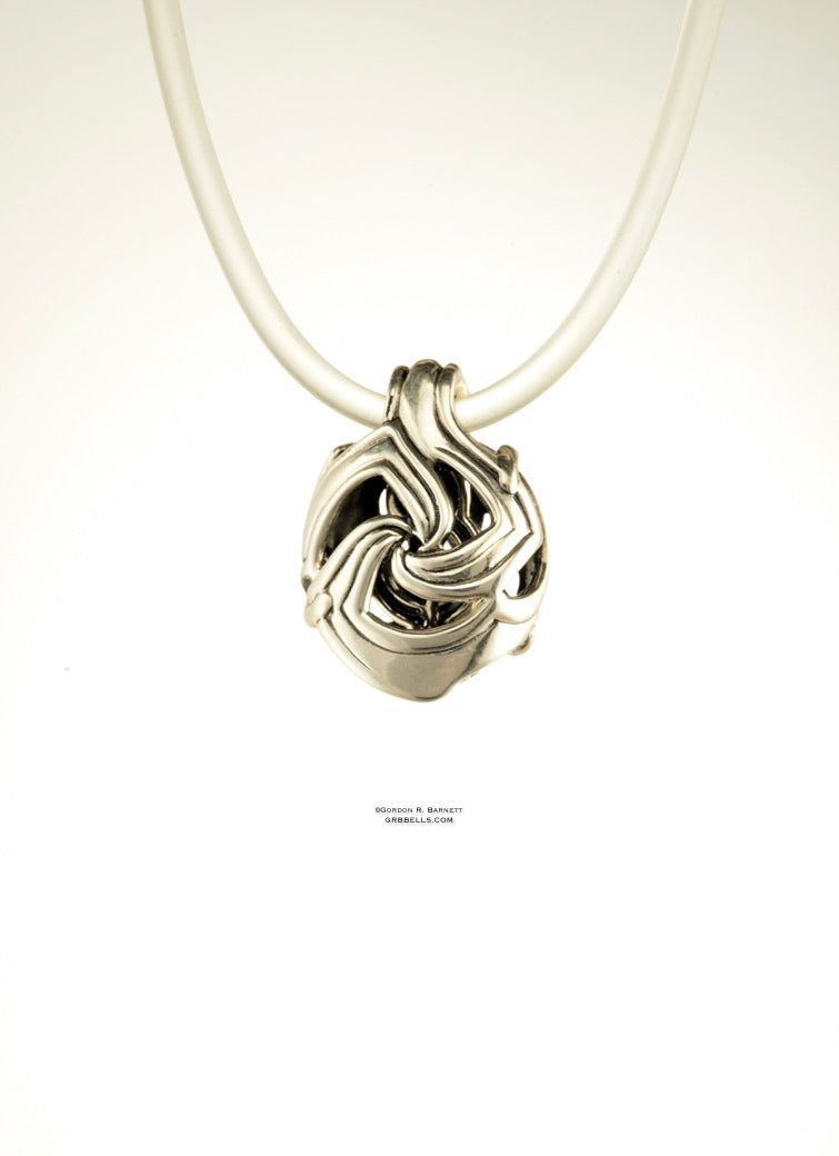 CELTIC TRISKELE jewelry bell necklace back view in bronze is a handmade pendant in bronze is made with lost wax casting, then polished and assembled in Washington state perfect gift for celtic symbol