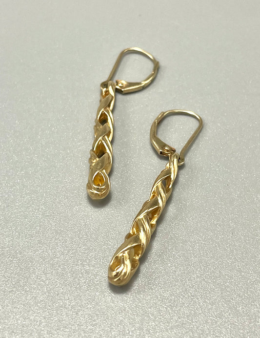 14K Gold DNA Double Helix Drop Earrings