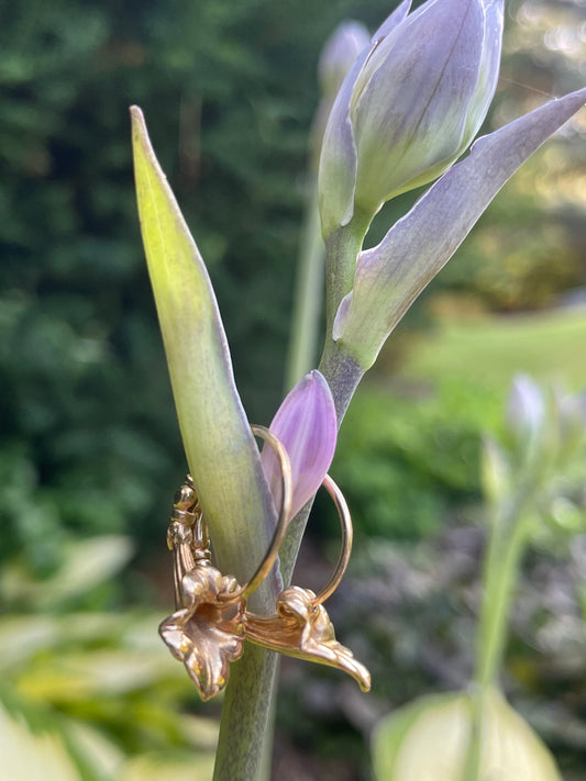 14K Gold Large Lily Hoop Earrings