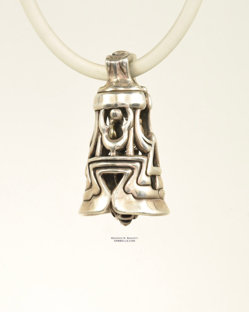  Bell Necklace in Sterling silver is 33 mm tall, (front view). This handmade pendant is made with lost wax casting, then polished and assembled in Washington state.  suitable for vulcans